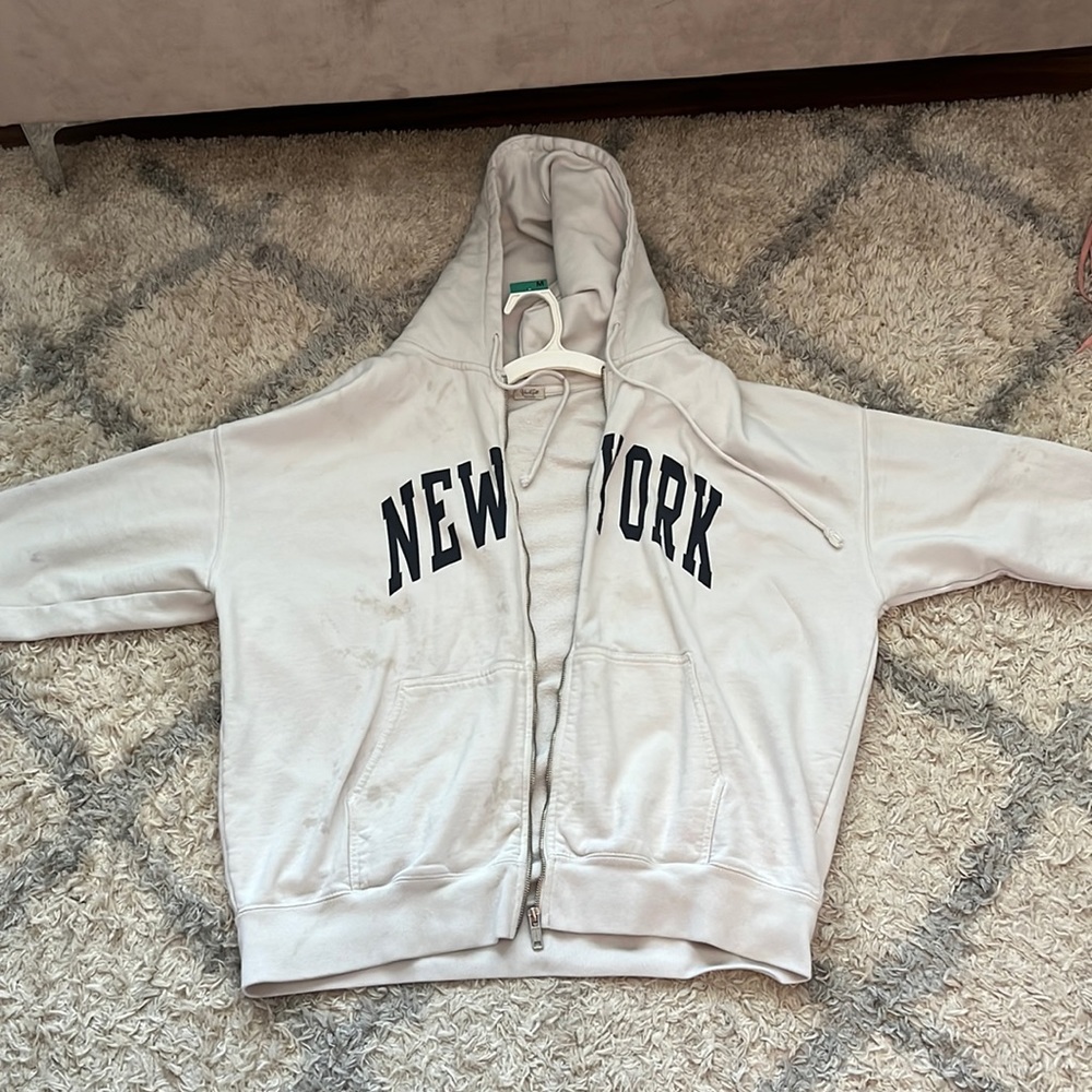 Brandy Melville white New York zip up